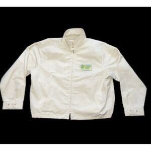 Vintage Birdie Stine Soybean seeds Golf Coat Jacket Men's XL Cream Tan USA